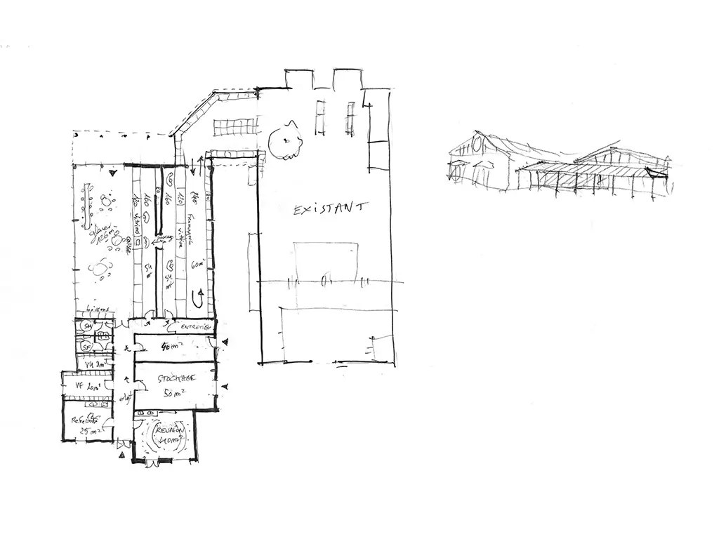 Un dessin des croquis réalisés pour le projet des Caramels d'Isigny